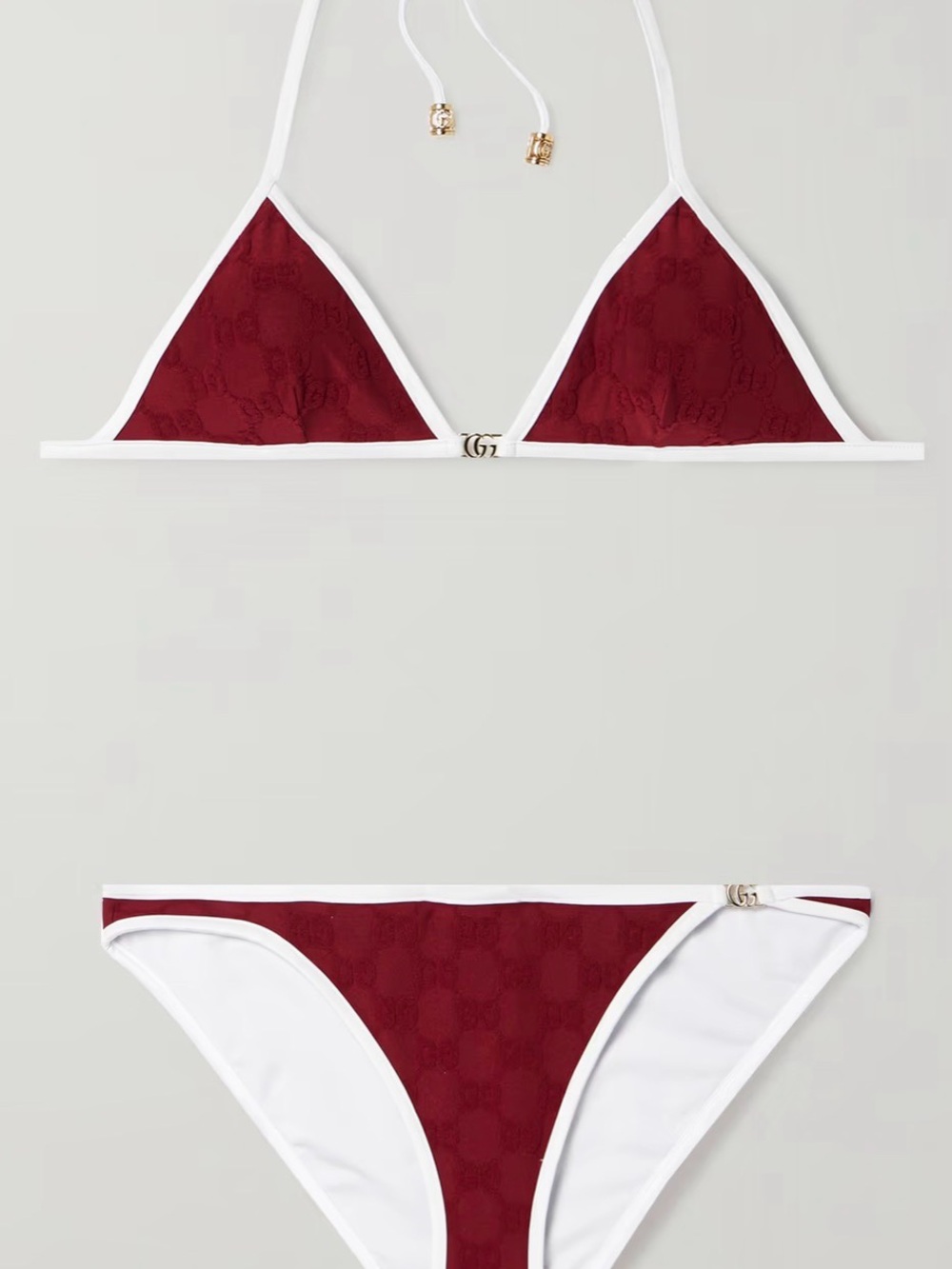 Gucci Red and White Trim Bikini Top